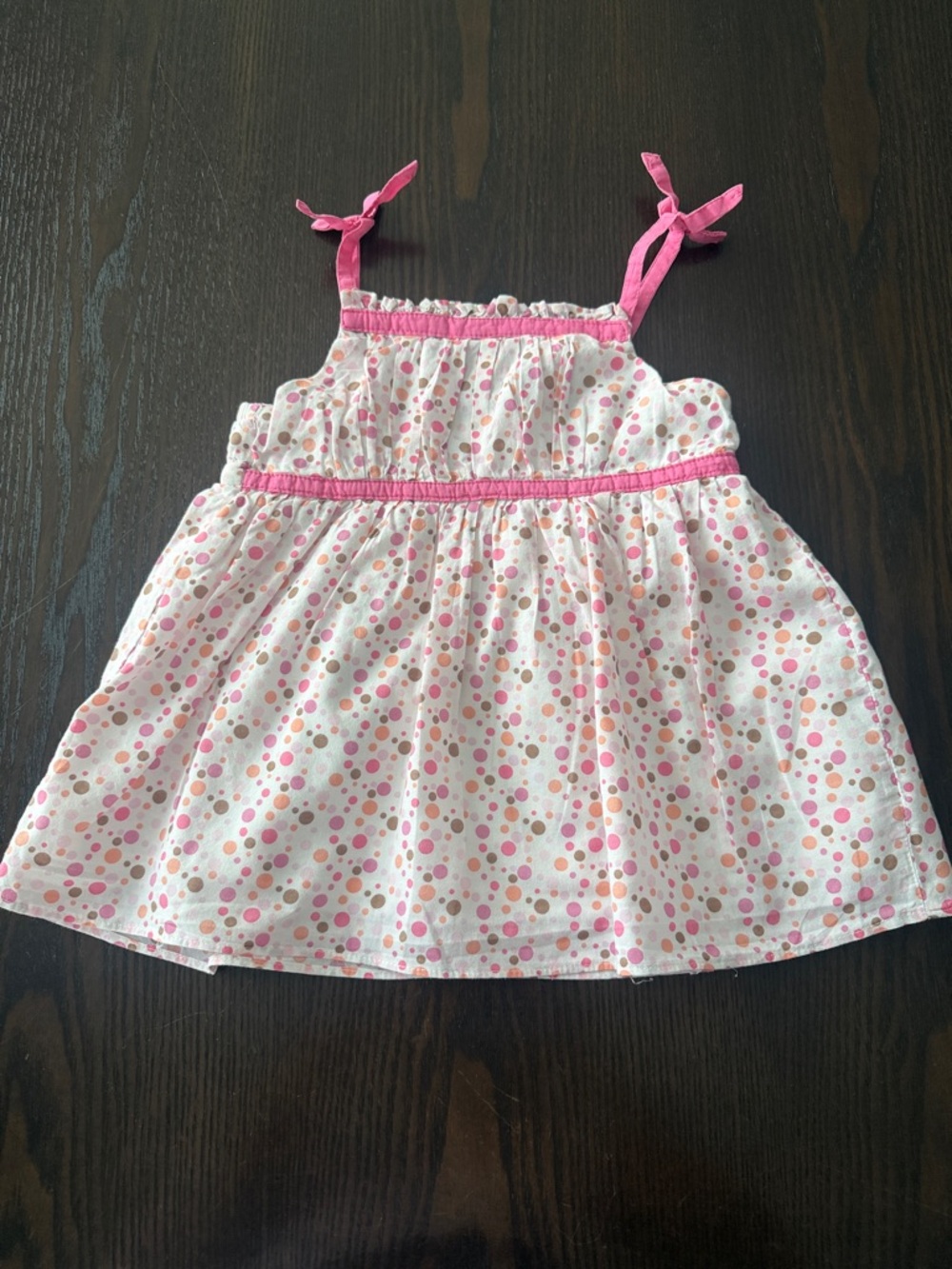 Girls Pink Polka Dot Tank Top with Tie Straps